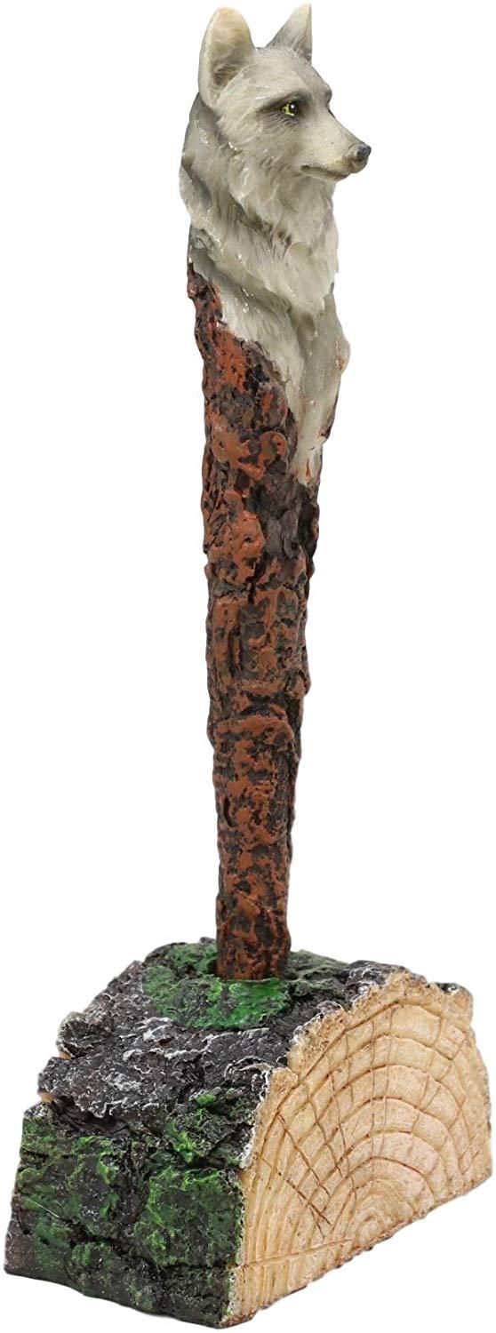Ebros Gift Ebros Celtic Alpha Wolf Hand Painted Pen With Rustic Tree Bark Holder Stand