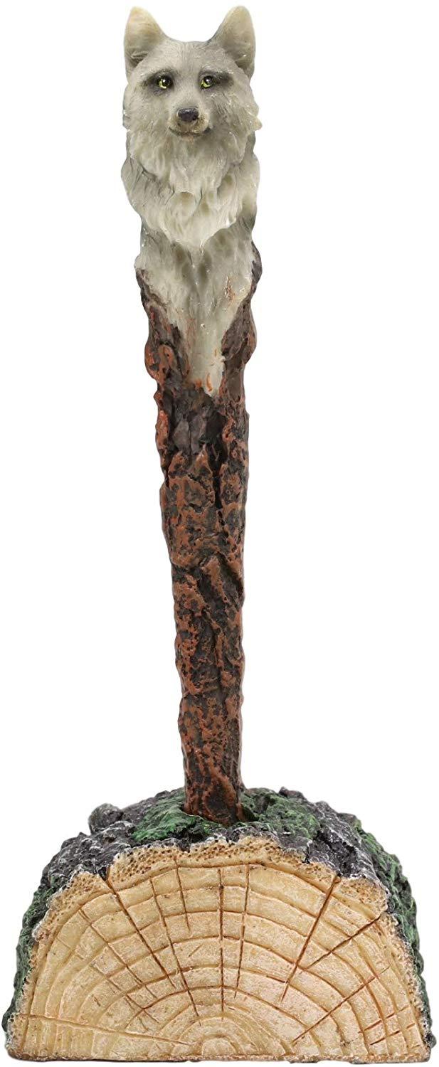 ebros gift Ebros Celtic Alpha Wolf Hand Painted Pen with Rustic Tree Bark Holder Stand