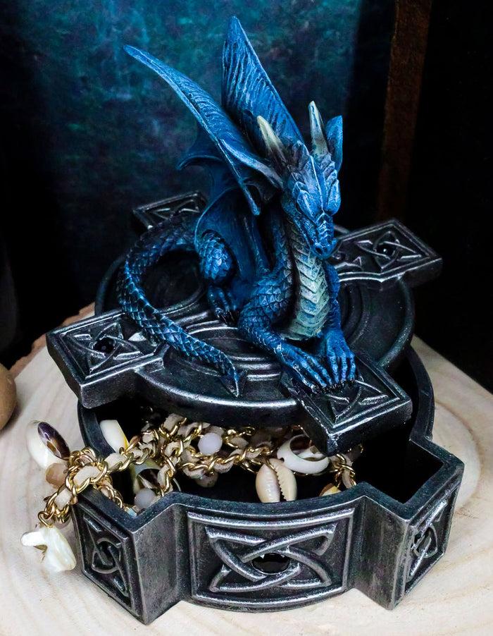 ebros gift Ebros Celtic Cross Bifrost Altar Drake Dragon Jewelry Box Sculpture Trinket Box