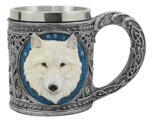 Ebros Gift Ebros Celtic Direwolf Ghost White Wolf Coffee Mug 14oz Animal Totem Spirit Wolf Mug