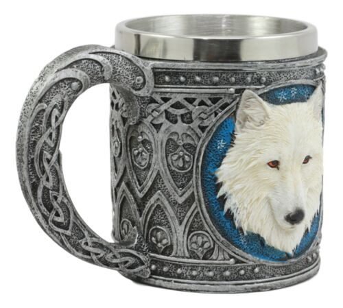 Ebros Gift Ebros Celtic Direwolf Ghost White Wolf Coffee Mug 14oz Animal Totem Spirit Wolf Mug