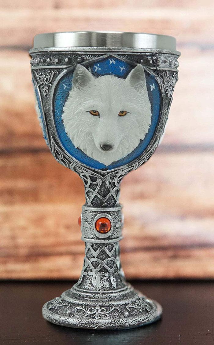 Ebros Gift Ebros Celtic Direwolf White Snow Wolf 16oz Wine Goblet Chalice