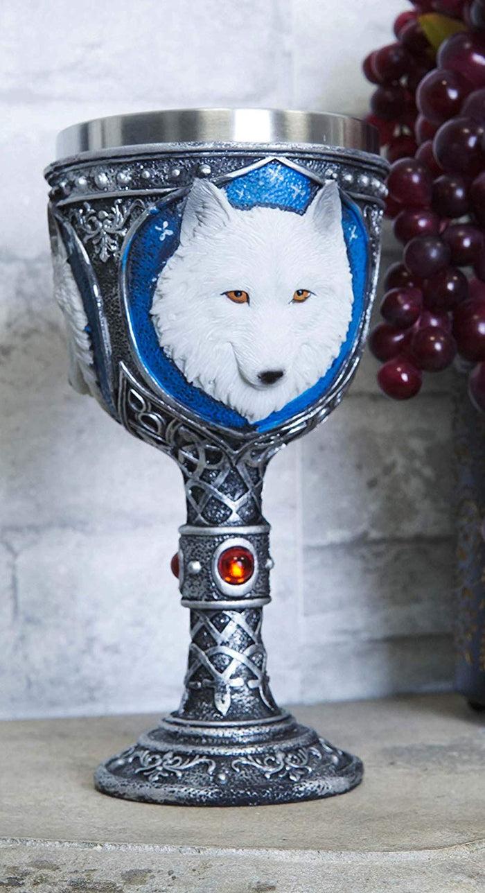 ebros gift Ebros Celtic Direwolf White Snow Wolf 16oz Wine Goblet Chalice