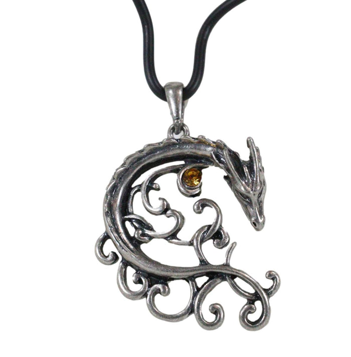 Ebros Gift Ebros Celtic Dragon Heart Scrollwork Lace With Gemstone Jewelry Pewter Necklace