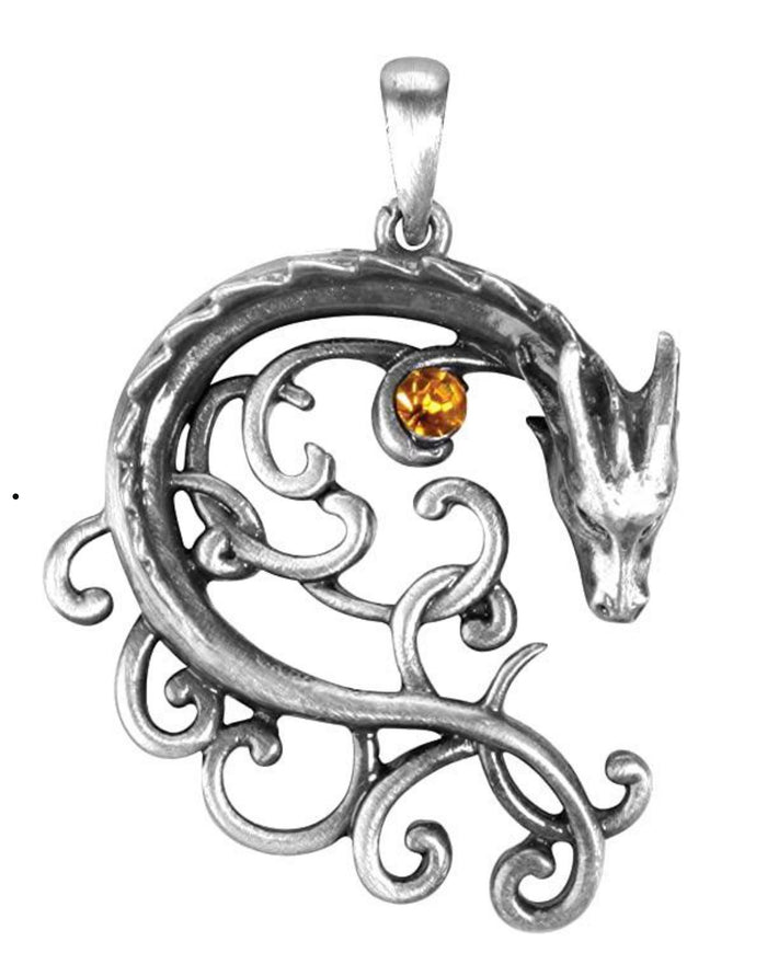 Ebros Gift Ebros Celtic Dragon Heart Scrollwork Lace With Gemstone Jewelry Pewter Necklace