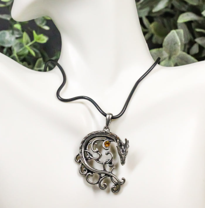 ebros gift Ebros Celtic Dragon Heart Scrollwork Lace With Gemstone Jewelry Pewter Necklace