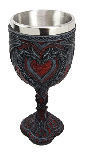 ebros gift Ebros Celtic Dual Dragon Romantic Heart Vial Of Blood Wine Goblet 7"H Chalice