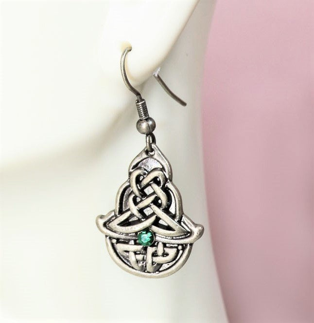 ebros gift Ebros Celtic Emerald Element Knotwork Tribal Scroll Filigree Dangle Earrings