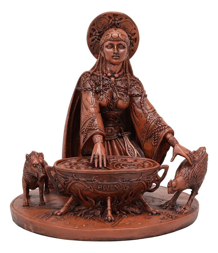 Ebros Gift Ebros Celtic Goddess Of Rebirth Cerridwen Enchantress With Magic Cauldron Pig And Chicken Statue 8.5" Tall Celtic Pagan Triple Goddess Figurine Wicca Decor Sculpture
