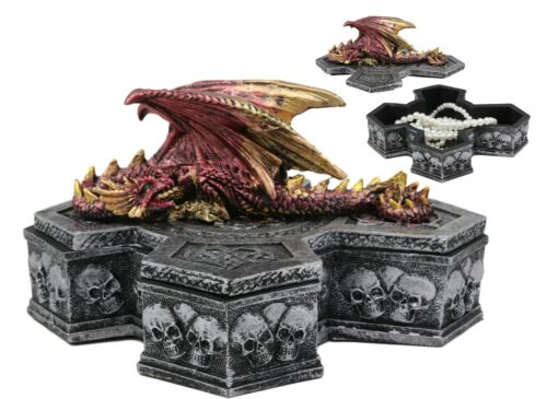 ebros gift Ebros Celtic Knotwork Grave Tomb Skulls Mythical Sleeping Dragon Crucifix Box