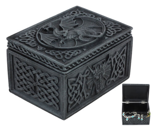 Ebros Gift Ebros Celtic Knotwork Moon Dragon Voyage Decorative Jewelry Trinket Box Figurine 5"L