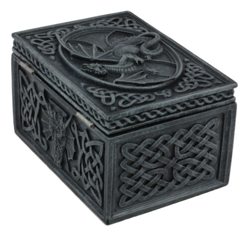 Ebros Gift Ebros Celtic Knotwork Moon Dragon Voyage Decorative Jewelry Trinket Box Figurine 5"L
