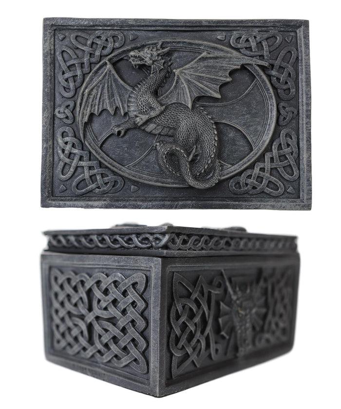 ebros gift Ebros Celtic Knotwork Moon Dragon Voyage Decorative Jewelry Trinket Box Figurine 5"L