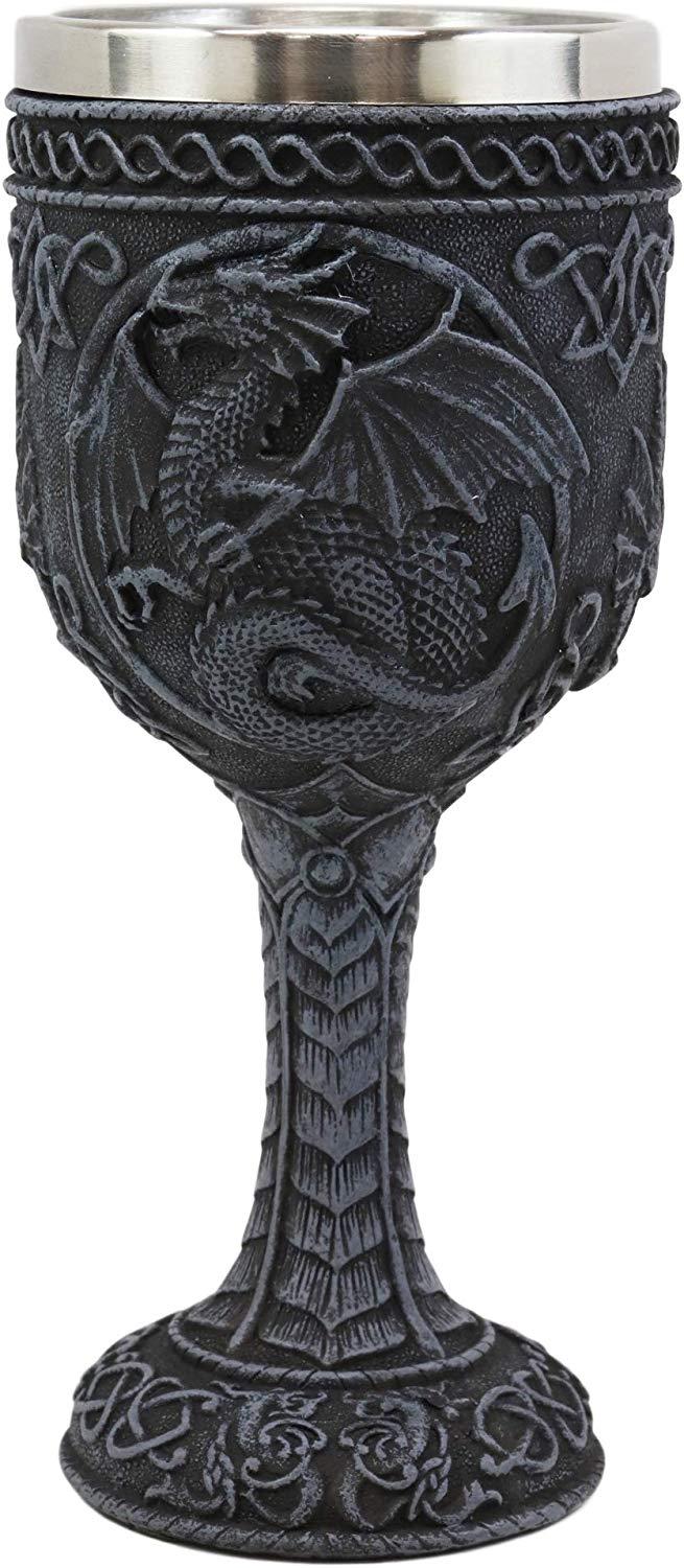 Ebros Gift Ebros Celtic Knotwork Rune Celestial Moon Dragon Wine Goblet Chalice Cup 6oz