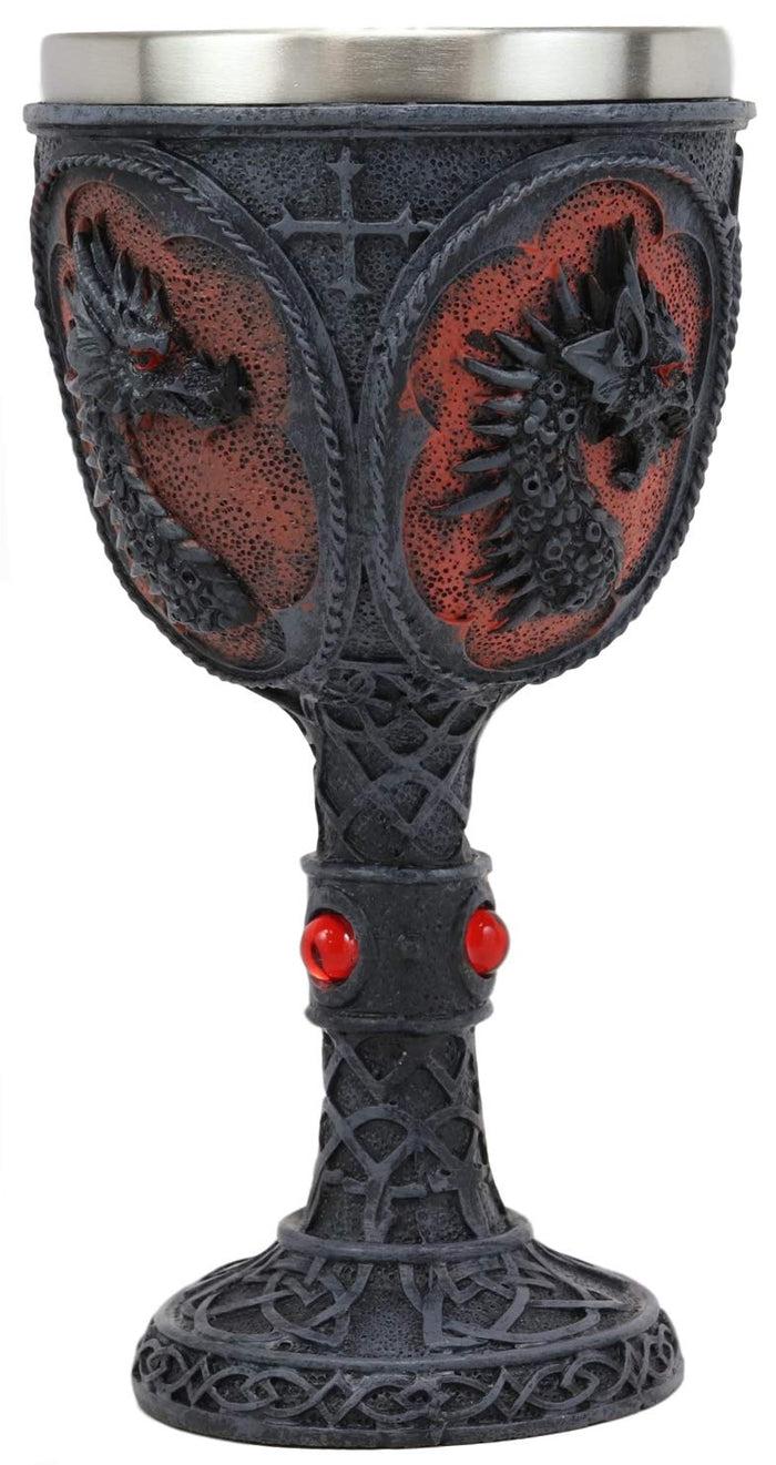 Ebros Gift Ebros Celtic Knotwork Tattoo Dragon Wine Drink Chalice Figurine 8oz W/ Red Gems