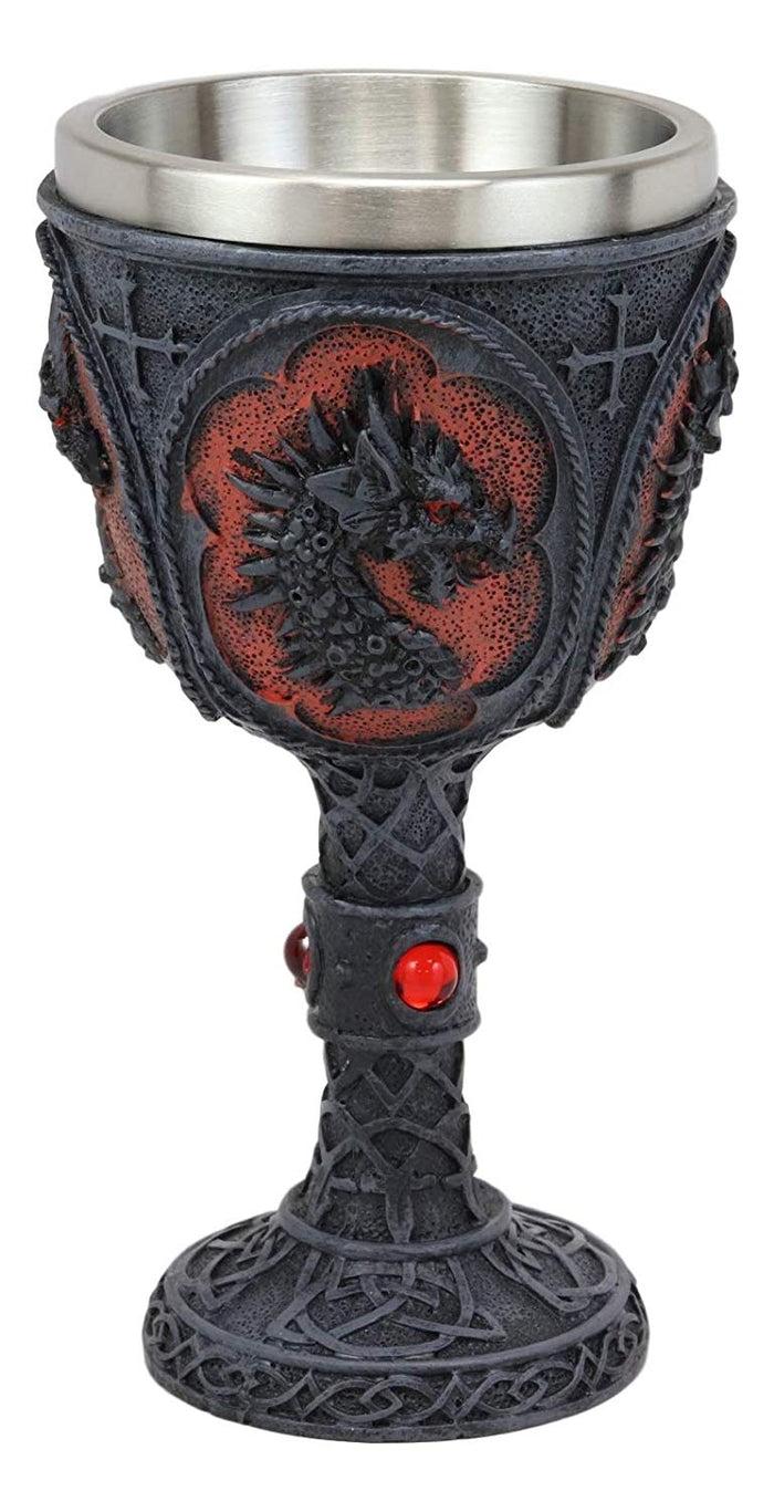 Ebros Gift Ebros Celtic Knotwork Tattoo Dragon Wine Drink Chalice Figurine 8oz W/ Red Gems