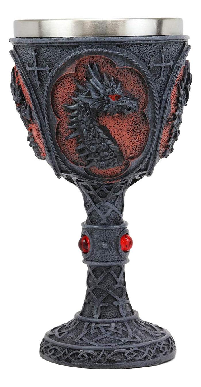 Ebros Gift Ebros Celtic Knotwork Tattoo Dragon Wine Drink Chalice Figurine 8oz W/ Red Gems
