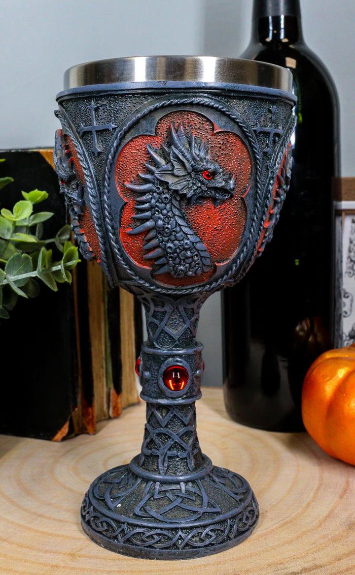 ebros gift Ebros Celtic Knotwork Tattoo Dragon Wine Drink Chalice Figurine 8oz W/ Red Gems