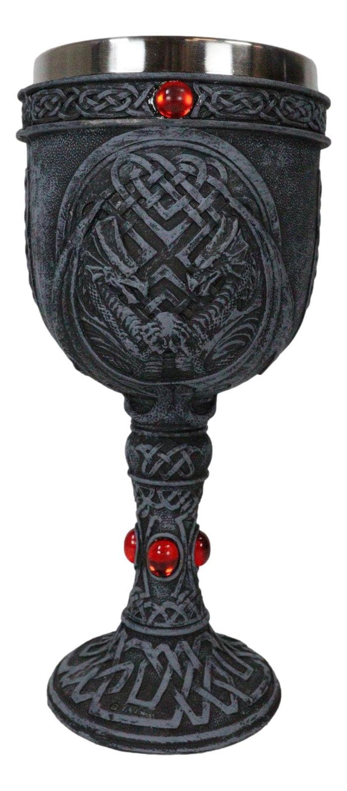 Ebros Gift Ebros Celtic Knotwork Twin Dragons Protecting Blood Vial Gemstone Wine Goblet Cup