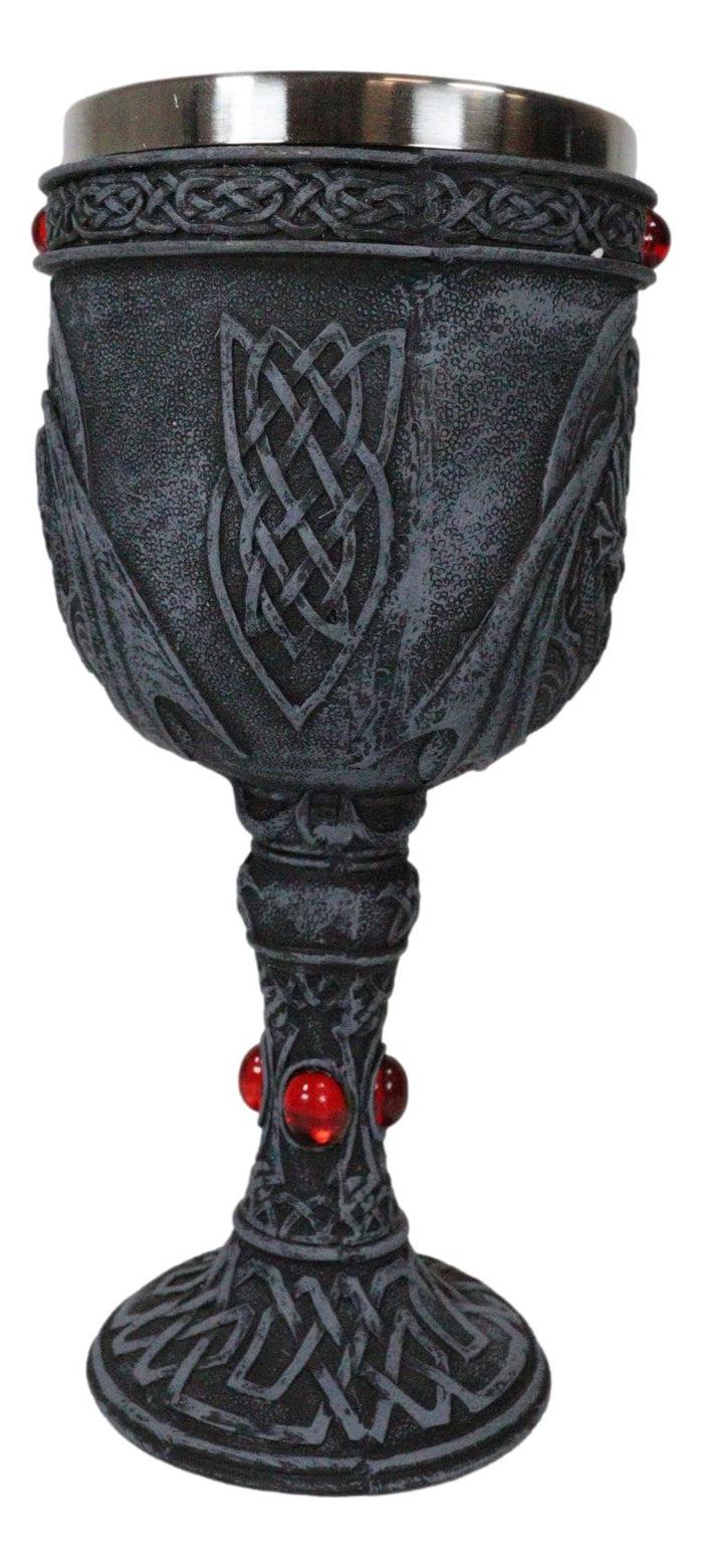 Ebros Gift Ebros Celtic Knotwork Twin Dragons Protecting Blood Vial Gemstone Wine Goblet Cup