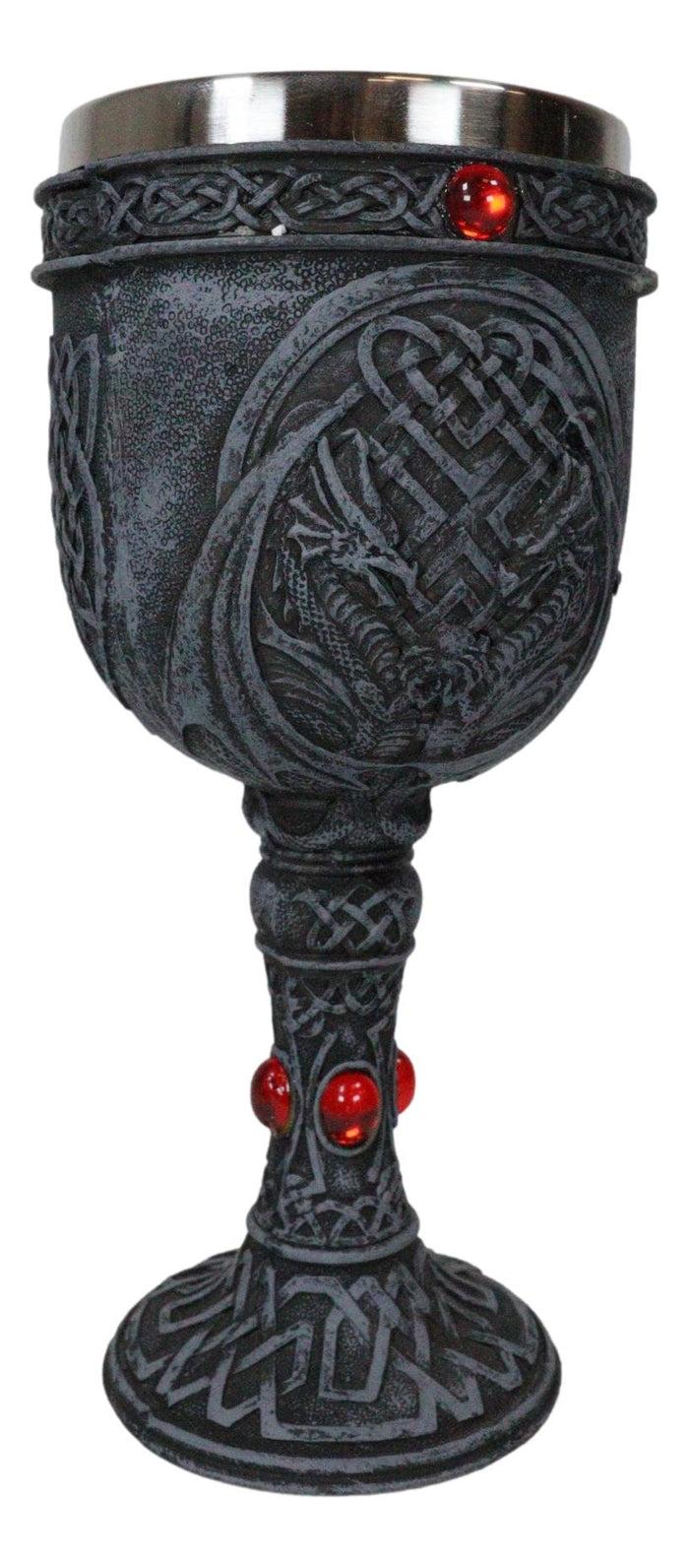 Ebros Gift Ebros Celtic Knotwork Twin Dragons Protecting Blood Vial Gemstone Wine Goblet Cup