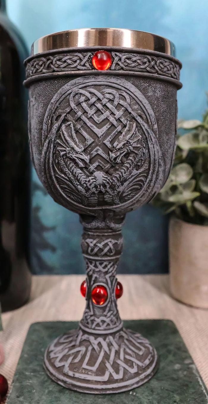 ebros gift Ebros Celtic Knotwork Twin Dragons Protecting Blood Vial Gemstone Wine Goblet Cup