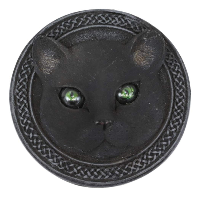 Ebros Gift Ebros Celtic Pentagram Knotwork Black Cat With Rolling Green Eyes Round Decorative Box