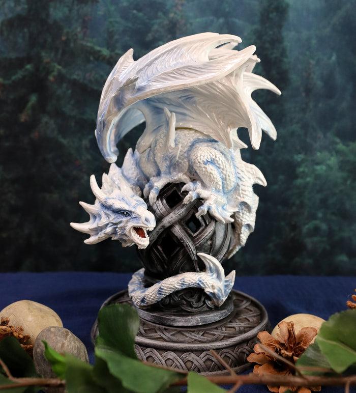 ebros gift Ebros Celtic Tomb Guardian White Icycle Dragon Backflow Cone Incense Holder