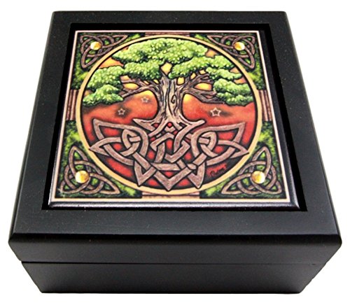 Ebros Gift Ebros Celtic Tree Of Life Wooden Tile Jewelry Box Trinket Hinged Lisa Parker