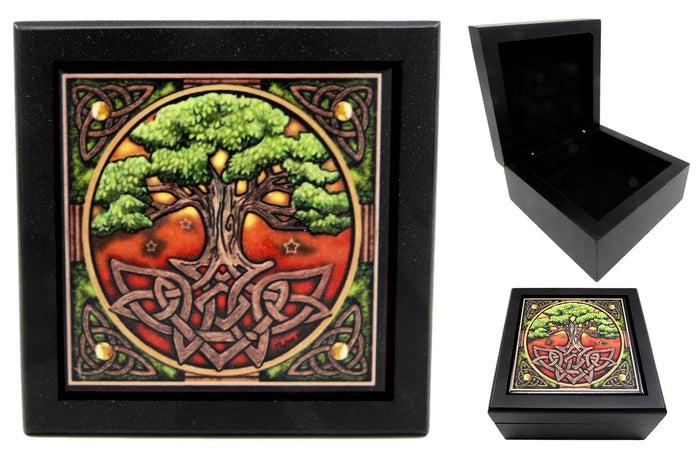 ebros gift Ebros Celtic Tree of Life Wooden Tile Jewelry Box Trinket Hinged Lisa Parker