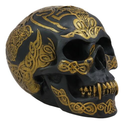 Ebros Gift Ebros Celtic Tribal Knotwork Tattoo Black Ghost Vampire Skull Statue 7"Long As Macabre Ossuary Decor Dracula Skeleton Cranium For Halloween