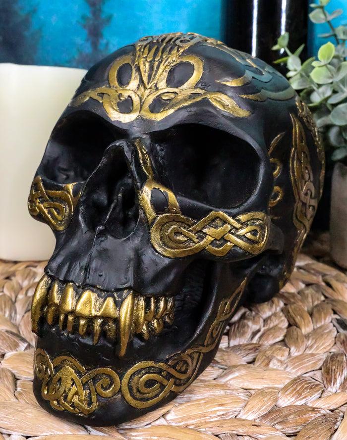 ebros gift Ebros Celtic Tribal Knotwork Tattoo Black Ghost Vampire Skull Statue 7"Long As Macabre Ossuary Decor Dracula Skeleton Cranium For Halloween