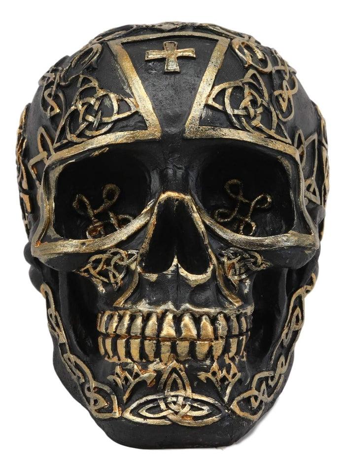 Ebros Gift Ebros Celtic Trinity Knotwork Crusader Templar Knights Cross Black Gold Skull Statue