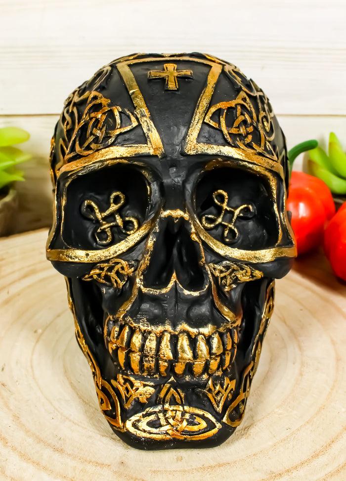 ebros gift Ebros Celtic Trinity Knotwork Crusader Templar Knights Cross Black Gold Skull Statue