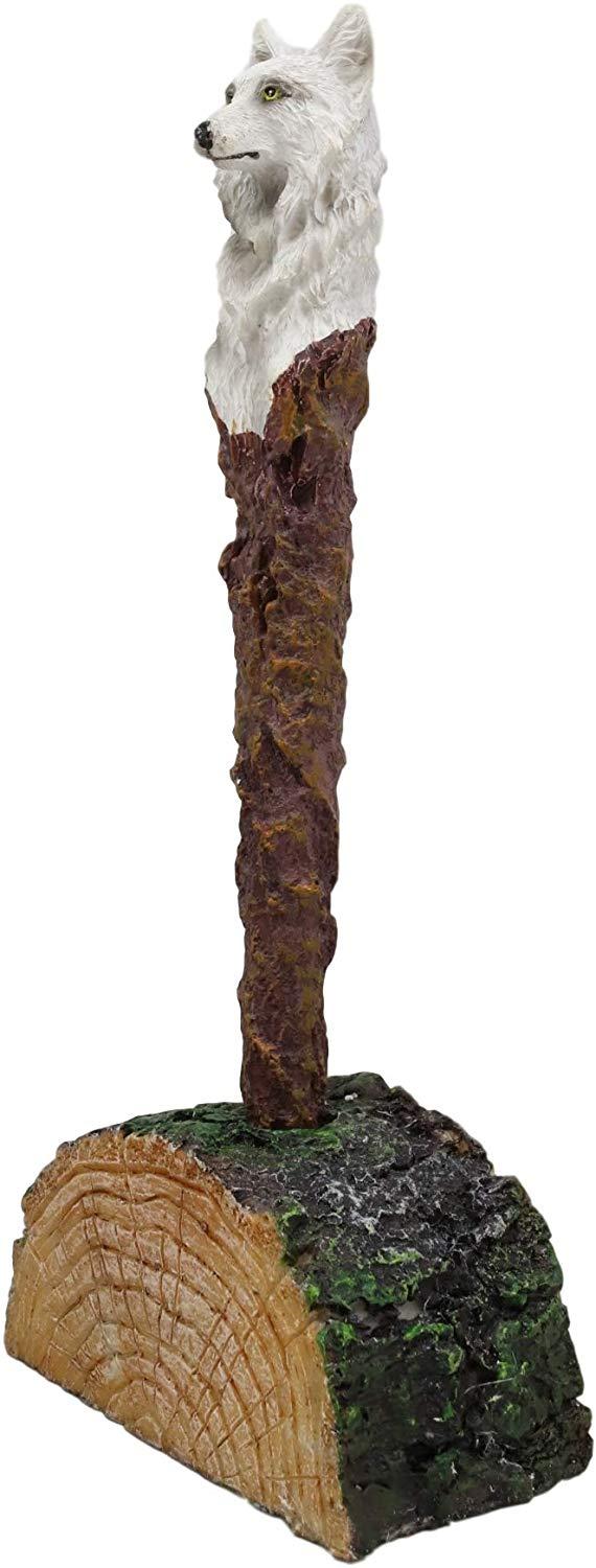 Ebros Gift Ebros Celtic White Direwolf Hand Painted Pen With Rustic Tree Bark Holder Stand