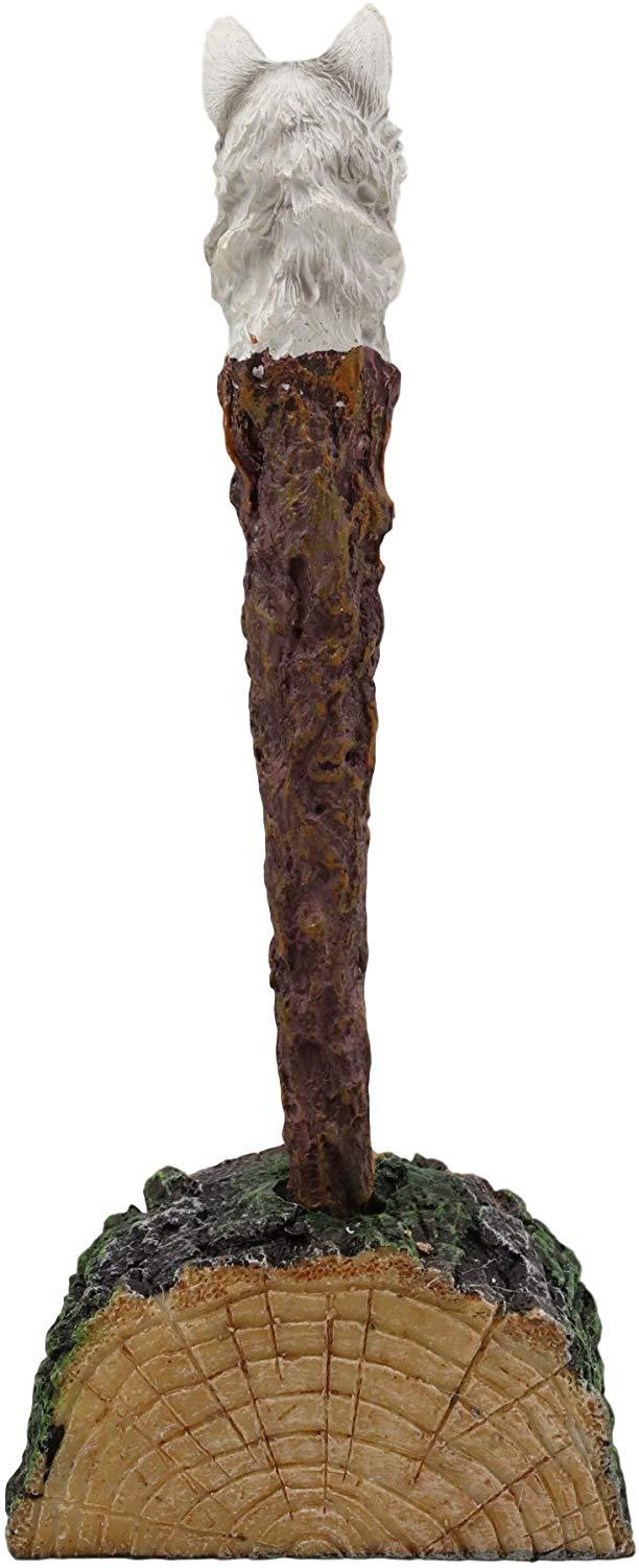 Ebros Gift Ebros Celtic White Direwolf Hand Painted Pen With Rustic Tree Bark Holder Stand