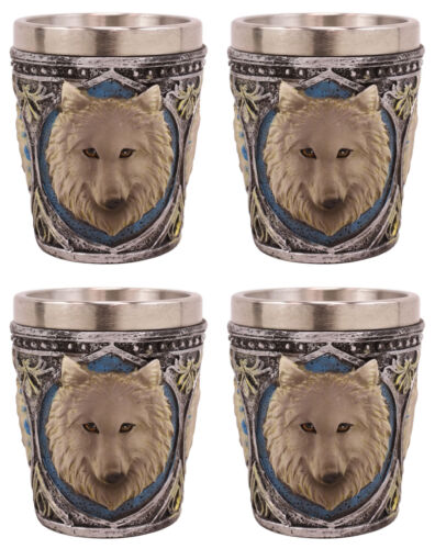 ebros gift Ebros Celtic Wicca Alpha Grey Wolf Spirit 2-Ounce Shot Glass Set of 4 Novelty