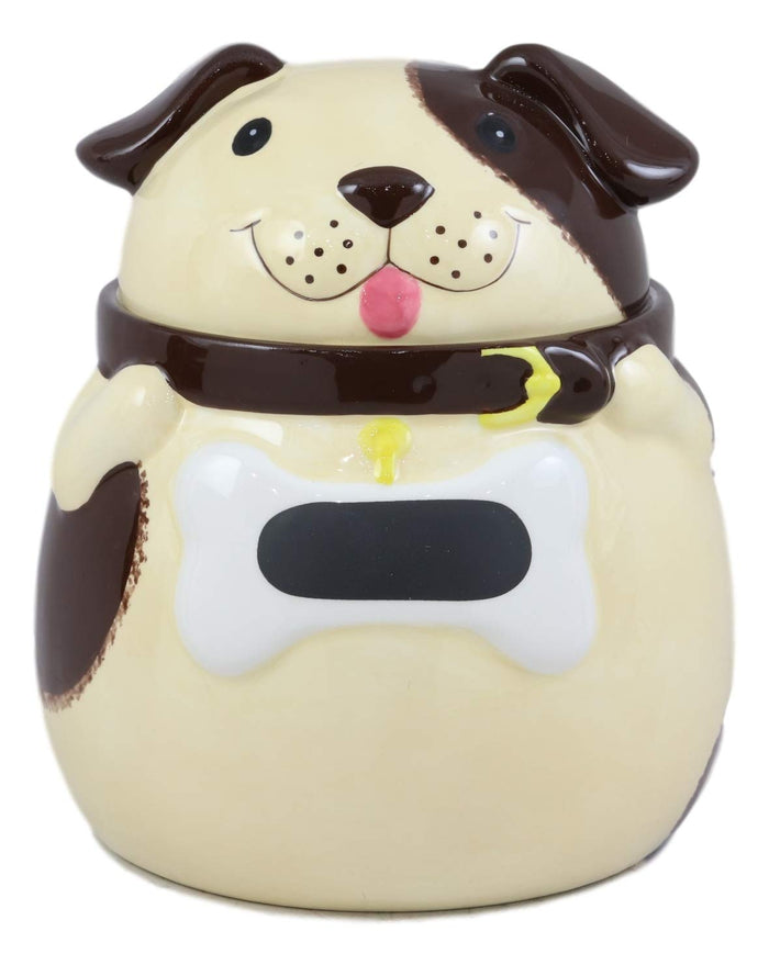 Ebros Gift Ebros Ceramic Adorable Fat Puppy Dog With Brown Eye Patch And Bone Collar Cookie Jar