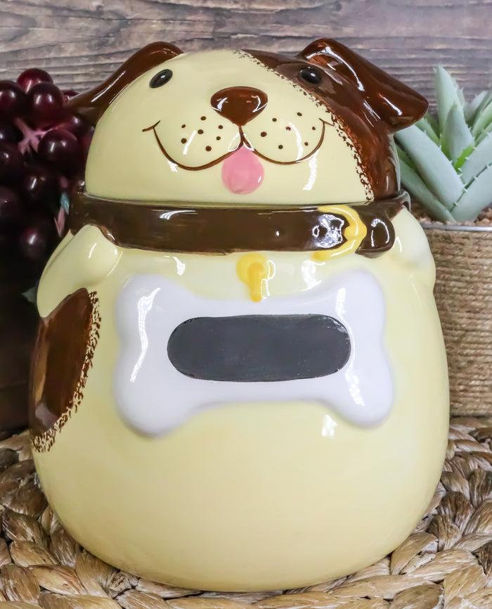 ebros gift Ebros Ceramic Adorable Fat Puppy Dog With Brown Eye Patch And Bone Collar Cookie Jar