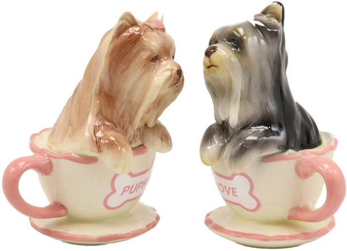Ebros Gift Ebros Ceramic Black And Tan Yorkshire Terriers Yorkie Pet Dogs In Teacups Salt And Pepper Shakers Set