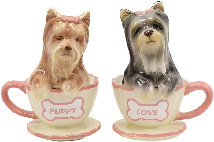 Ebros Gift Ebros Ceramic Black And Tan Yorkshire Terriers Yorkie Pet Dogs In Teacups Salt And Pepper Shakers Set