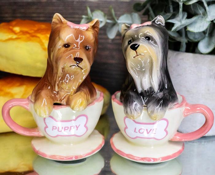 ebros gift Ebros Ceramic Black And Tan Yorkshire Terriers Yorkie Pet Dogs In Teacups Salt And Pepper Shakers Set