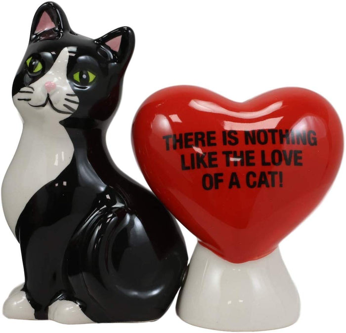 Ebros Gift Ebros Ceramic Cat With A Red Heart Love Salt And Pepper Shakers Magnetic 3.5"H