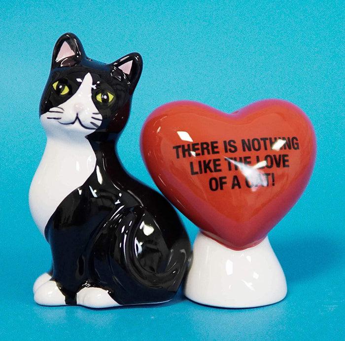 ebros gift Ebros Ceramic Cat With A Red Heart Love Salt And Pepper Shakers Magnetic 3.5"H