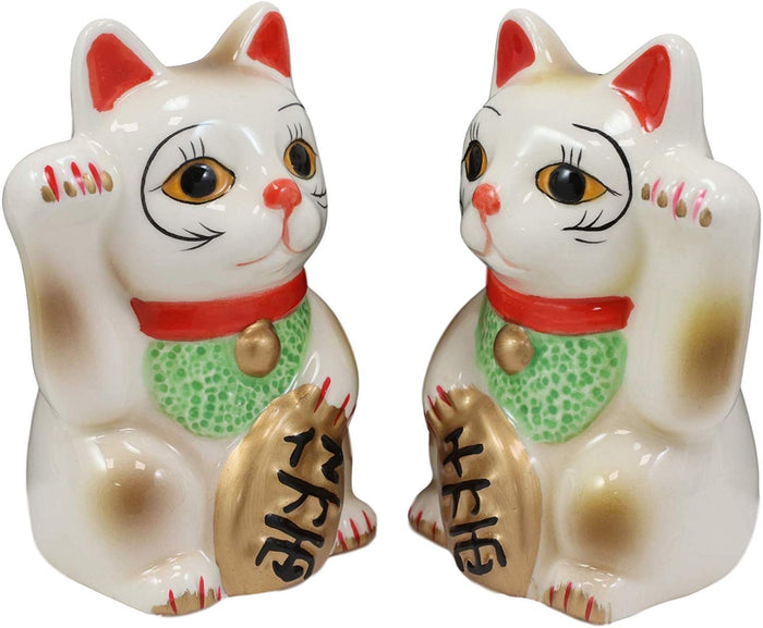 Ebros Gift Ebros Ceramic Japanese Maneki Neko Salt And Pepper Shakers Magnetic Cat 3.5"Tall