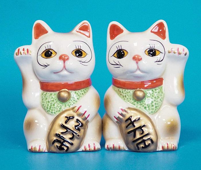 Ebros Gift Ebros Ceramic Japanese Maneki Neko Salt And Pepper Shakers Magnetic Cat 3.5"Tall