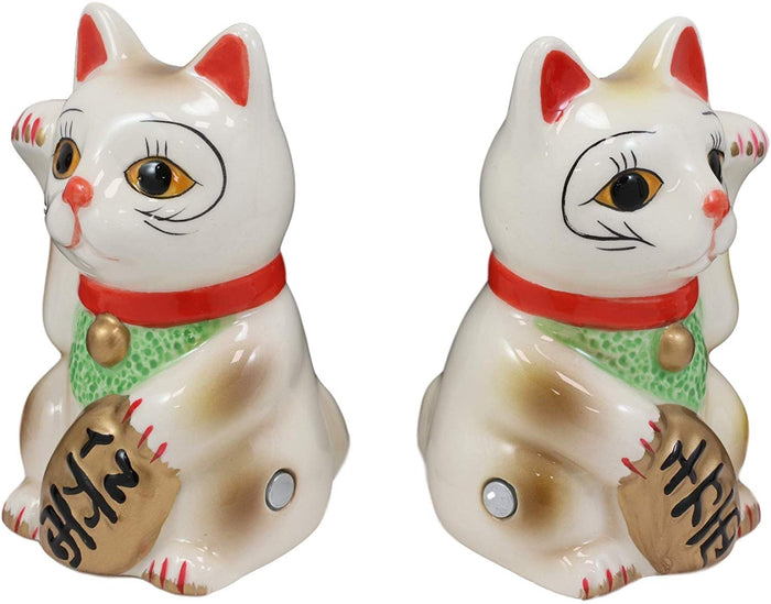 Ebros Gift Ebros Ceramic Japanese Maneki Neko Salt And Pepper Shakers Magnetic Cat 3.5"Tall