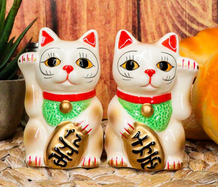 ebros gift Ebros Ceramic Japanese Maneki Neko Salt And Pepper Shakers Magnetic Cat 3.5"Tall