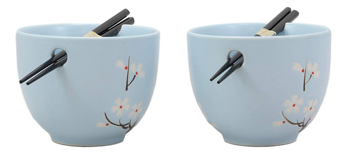 Ebros Gift Ebros Ceramic Japanese Sakura Ramen Udong Noodles Bowls And Chopsticks Set Of 2
