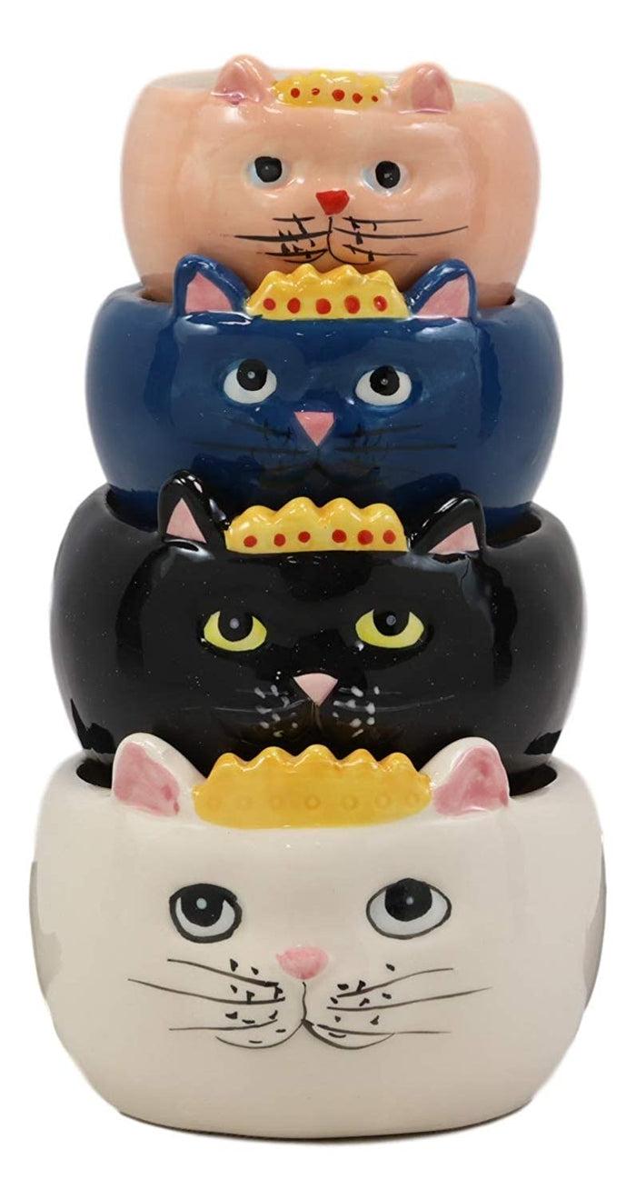 ebros gift Ebros Ceramic Nesting Feline Royalty Queen Cats Stackable Measuring Cups Set of 4 Baking And Cooking Decorative Kitchen Essentials Kitty Cat Figurines For Women Chefs Cooks